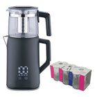 Korkmaz Demmatik Smart Teekocher-Set 1,7 L mit Glaskanne 1,2 L & Lav Zoey Teegläser 6er, Schwarz