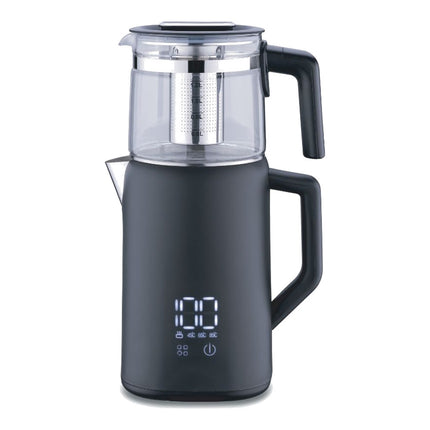 Korkmaz Demmatik Smart Teekocher-Set 1,7 L mit Glaskanne 1,2 L & Weissberg Sena Teegläser 6er, Schwarz
