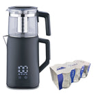 Korkmaz Demmatik Smart Teekocher-Set 1,7 L mit Glaskanne 1,2 L & Weissberg Tombul Teegläser 6er, Schwarz