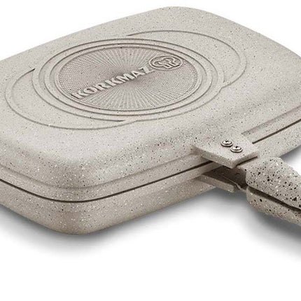 Korkmaz Duplo Pfanne 34×25×8 cm – Doppelbratpfanne im Granit - Look, Aluminiumguss (Pfanne / Doppelbratpfanne) kaufen bei Linkreich – Jetzt entdecken!