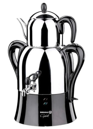 Korkmaz Caykolik Elektrischer Samowar – 3L Warmwasserkocher & 1,1L Teekanne, 2000W, Schwarz - Linkreich