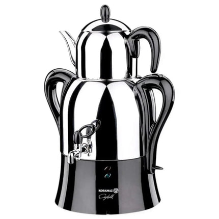 Korkmaz Caykolik Elektrischer Samowar – 3L Warmwasserkocher & 1,1L Teekanne, 2000W, Schwarz - Linkreich