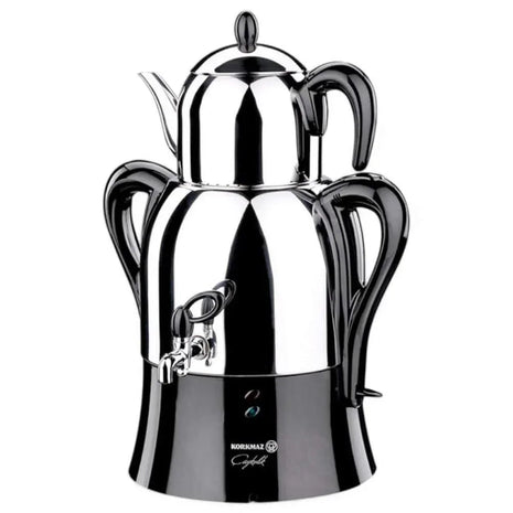Korkmaz Caykolik Elektrischer Samowar – 3L Warmwasserkocher & 1,1L Teekanne, 2000W, Schwarz - Linkreich