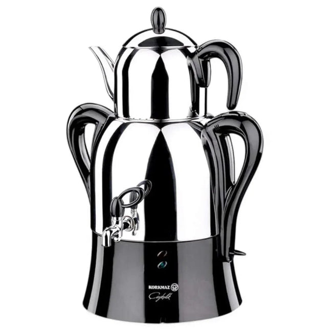 Korkmaz Caykolik Elektrischer Samowar – 3L Warmwasserkocher & 1,1L Teekanne, 2000W, Schwarz - Linkreich