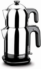 korkmaz Elektrischer Teekocher & Wasserkocher (Schwarz) – 1,1 l Kanne / 1,7 l Kessel, 1600 W, 18/10 Edelstahl, Warmhaltefunktion - Linkreich