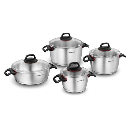 Korkmaz Gusto 8teiliges Topfset Induktion KochgeschirrSet Edelstahl induktionsgeeignet mit Glasdeckel A1047