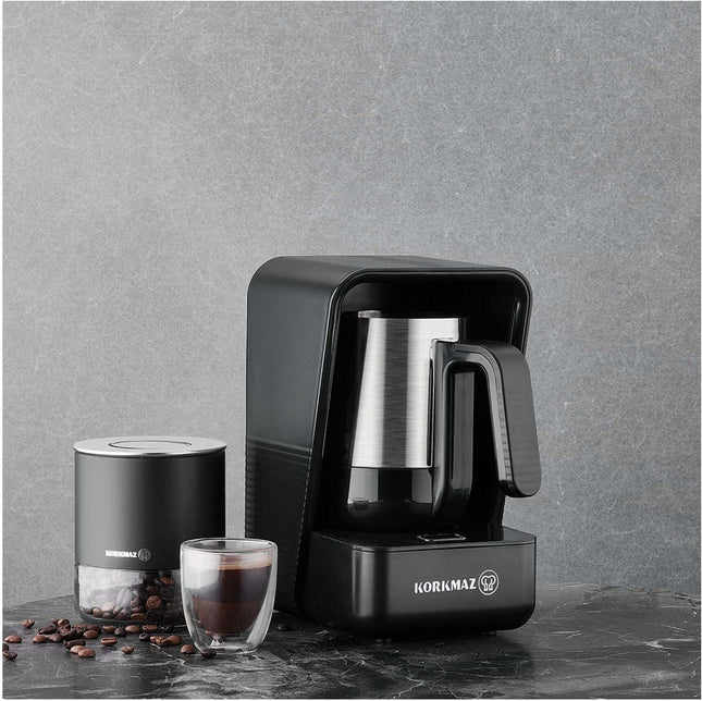 Korkmaz Kaffeemaschine Grey/Satin, 1,25L, Edelstahl-Thermoskanne, Anti-Tropf, Wasserstandsanzeige