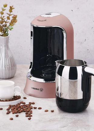Korkmaz Kahvekolik Coffee Maker – 400W, Edelstahlkanne, Automatische Abschaltung, RosaGold - Linkreich