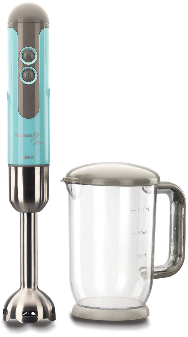 Korkmaz Mia Duo Blender Set Blau – 850W Edelstahl Pürierstab mit 1000ml Messbecher & 2 Geschwindigkeitsstufen | - Linkreich