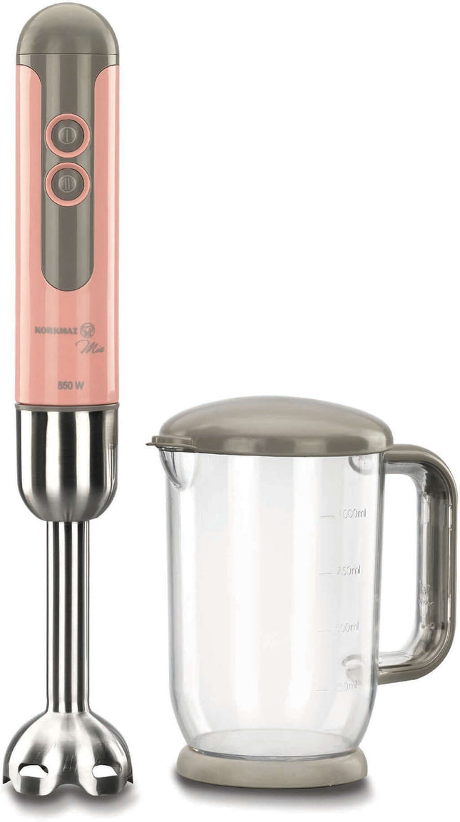Korkmaz Mia Duo Blender Set – Pink | 850W Edelstahl Stabmixer mit 1000 ml Messbecher, Anti - Rutsch - Basis & 2 Geschwindigkeitsstufen | Modell A446 - Linkreich
