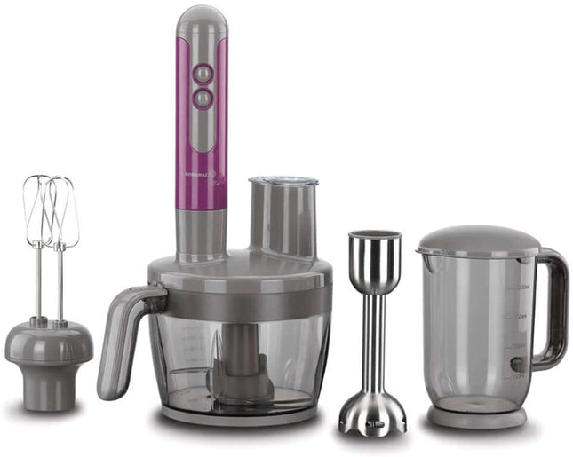 Korkmaz Mia Multi Blender Set – Purple | 1300W Stabmixer mit Hackmesser, 1750 ml Zerkleinerer, 1000 ml Behälter, Schneebesen & Anti - Rutsch - Basis - Linkreich