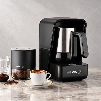 Korkmaz Kaffeemaschine Grey/Satin – 1,25L, Edelstahl Thermoskanne, Anti-Tropf, Wasserstandsanzeige