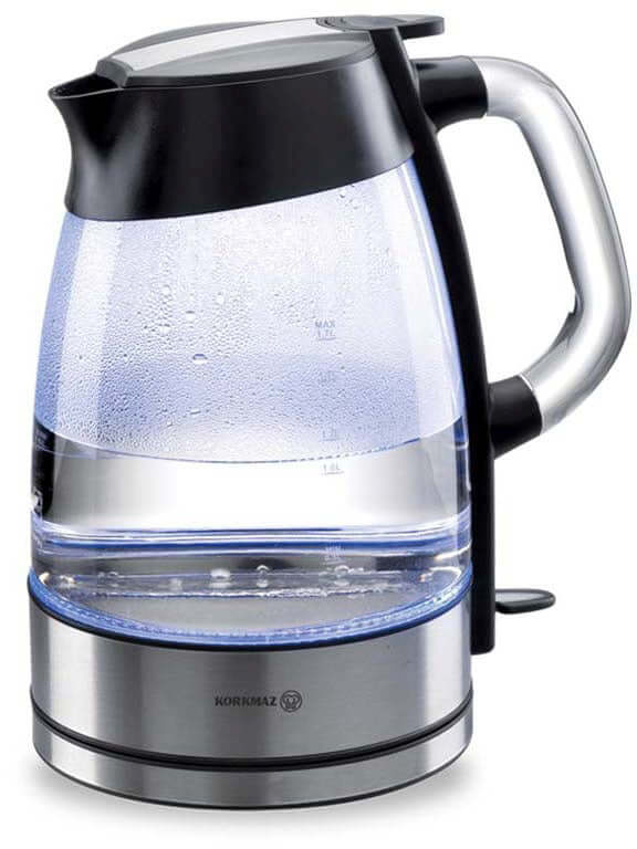 Korkmaz Retro Elektrischer Wasserkocher mit LED - Anzeige, 1,7L Glasbehälter, 360° drehbar - Linkreich