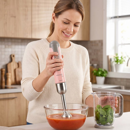 Korkmaz Mia Duo Blender Set – Pink, 850W, Edelstahl Stabmixer mit Messbecher & 2 Stufen