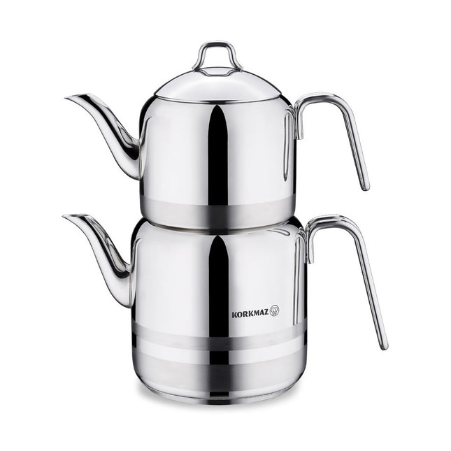 Korkmaz Astra 2 Teekannen-Set 1,1 / 2,0 l – Çaydanlık mit Induktionsboden, Edelstahl 18/10