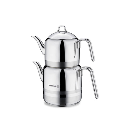 Korkmaz Astra 2 Teekannen-Set 1,1 / 2,0 l – Çaydanlık mit Induktionsboden, Edelstahl 18/10