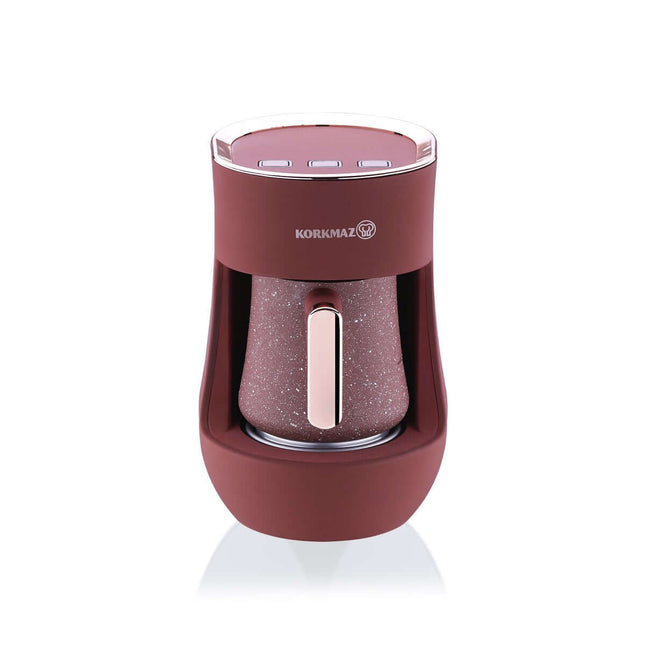 Korkmaz Türkische Kaffeemaschine Maker Rosegold/Kiremit, 700W, 3-Tassen-Kapazität, Milchaufschäumer