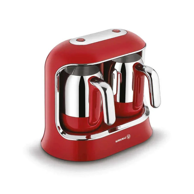 Korkmaz Twin Kaffeemaschine – Doppel-Kanne, 800W, 4–8 Tassen Edelstahl & Chrom-Design - Linkreich