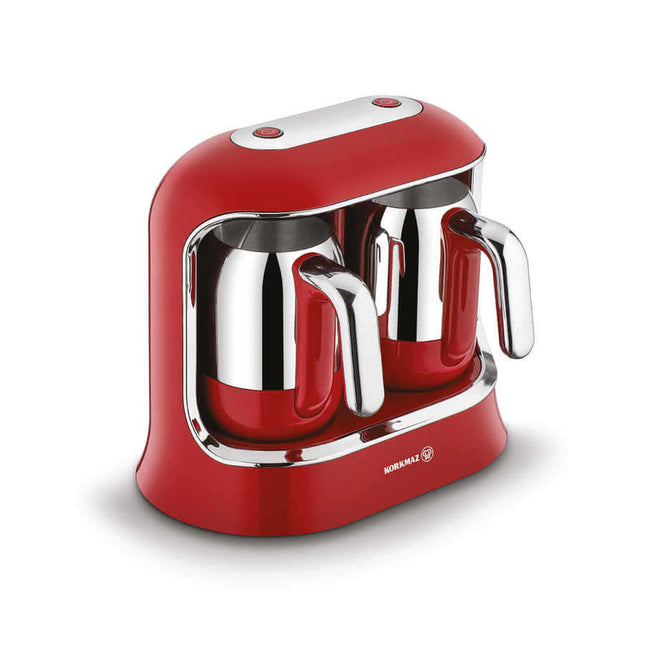 Korkmaz Twin Kaffeemaschine, Doppelkanne, 4–8 Tassen, Edelstahl und Chrom-Design, 800W