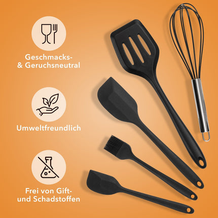 Küchenhelfer aus Silikon & Edelstahl Kochutensilien Schwarz - 5er Set (Küchenhelfer & - utensilien) kaufen bei Linkreich – Jetzt entdecken!
