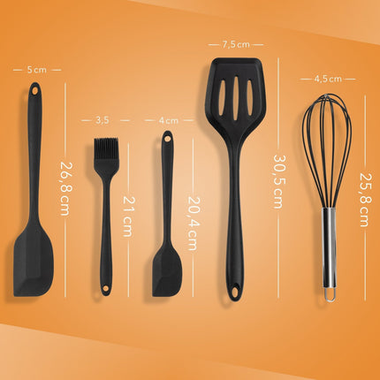 Küchenhelfer aus Silikon & Edelstahl Kochutensilien Schwarz - 5er Set (Küchenhelfer & - utensilien) kaufen bei Linkreich – Jetzt entdecken!
