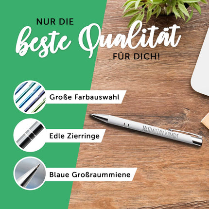 SEO. Kugelschreiber mit Gravur - Wunschname - Verschiedene Farben - Weiß Linkreich
