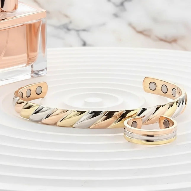 SEO. Kupferschmuck Armband & Ring Set mit Magneten dreifarbig - Linkreich