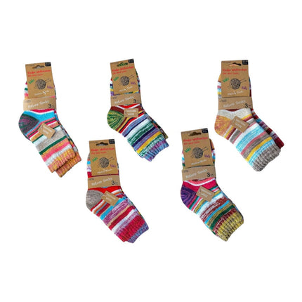 Kinder Wollsocken 3er Pack » 3 Paar bunt geringelte Strümpfe » Kinderstrümpfe Nature Socks » Wintersocken für Kinder