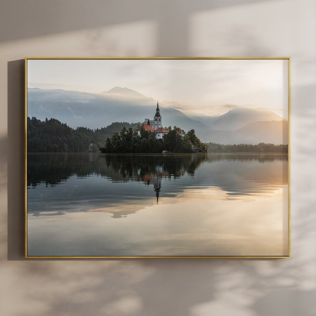 Lake Bled Sunrise Wall Art – Island Church & Reflections Print