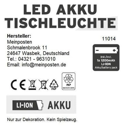 SEO. Lampe LED ohne Kabel Touch Tischleuchte Tischlampe Leuchte kabellos dimmbar - Schwarz, Höhe 27 cm (Modell Sue) Linkreich