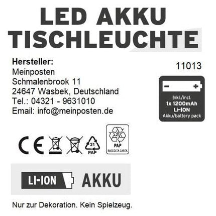 SEO. Lampe LED ohne Kabel Touch Tischleuchte Tischlampe Leuchte kabellos dimmbar - Schwarz, Höhe 27 cm (Modell Sue) Linkreich