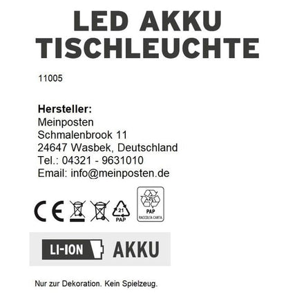 SEO. Lampe LED ohne Kabel Touch Tischleuchte Tischlampe Leuchte kabellos dimmbar - Schwarz, Höhe 27 cm (Modell Sue) Linkreich