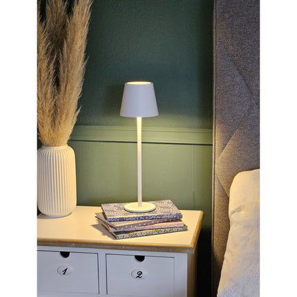 SEO. Lampe LED ohne Kabel Touch Tischleuchte Tischlampe Leuchte kabellos dimmbar - Weiß, Höhe 37 cm (Modell Lina) Linkreich