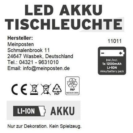 SEO. Lampe LED ohne Kabel Touch Tischleuchte Tischlampe Leuchte kabellos dimmbar - Schwarz, Höhe 27 cm (Modell Sue) Linkreich