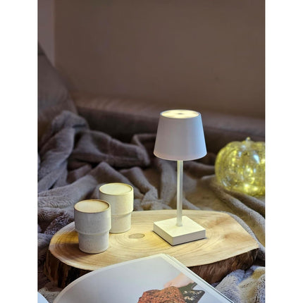 SEO. Lampe LED ohne Kabel Touch Tischleuchte Tischlampe Leuchte kabellos dimmbar - Weiß, Höhe 37 cm (Modell Lina) Linkreich