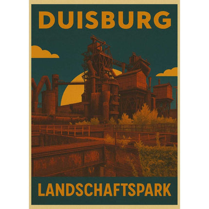 SEO. Landschaftspark Duisburg - Nord – Retro Poster im 70er - Look - Poster (230 g/m²) Linkreich