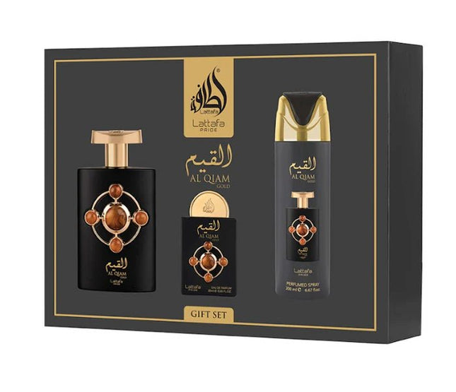 Lattafa Pride Al Qiam Gold – Luxus - Geschenkset (100 ml EDP + 200 ml Body Spray + 20 ml Travel) (Geschenkset) kaufen bei Linkreich – Jetzt entdecken!