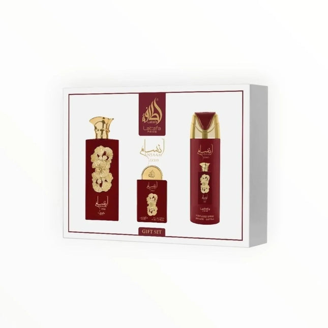 Lattafa Pride Ansaam Gold, ein luxuriöses 3-teiliges Damen-Geschenkset. Ein idealer Duft für Frauen - Linkreich