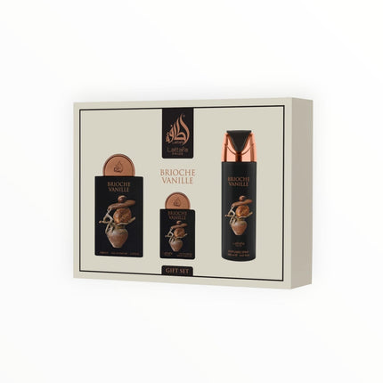 Lattafa Pride Brioche Vanille Geschenkset – 3 - teiliges Damenparfum - Set mit Eau de Parfum 100 ml, Deospray & Mini – Gourmand - Duft mit Vanille, Praline & Sandelholz (Geschenkset) kaufen bei Linkreich – Jetzt entdecken!