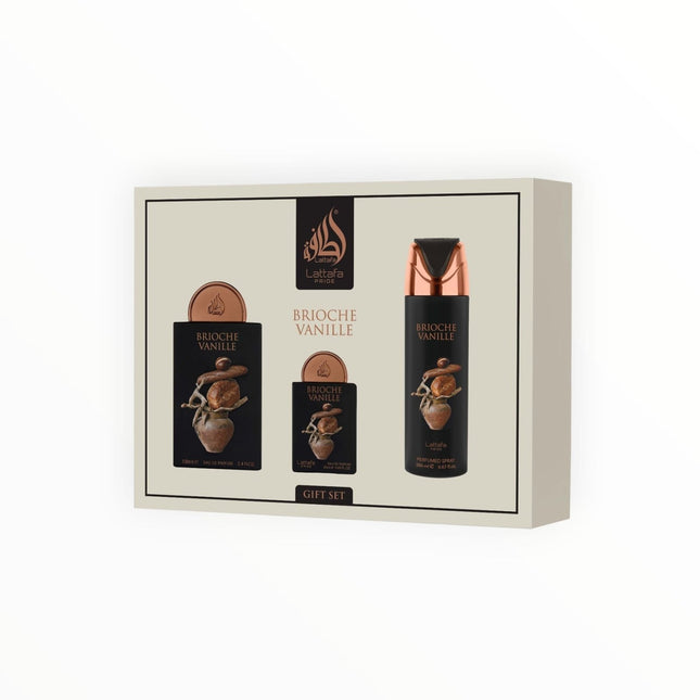 Lattafa Pride Brioche Vanille Geschenkset – 3 - teiliges Damenparfum - Set mit Eau de Parfum 100 ml, Deospray & Mini – Gourmand - Duft mit Vanille, Praline & Sandelholz (Geschenkset) kaufen bei Linkreich – Jetzt entdecken!