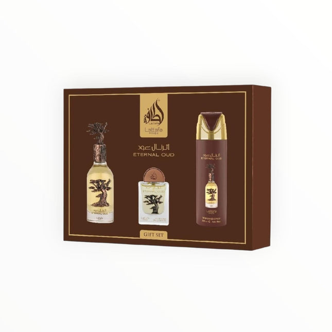 Lattafa Pride Eternal Oud Geschenkset – 3 - teiliges Unisex - Parfum - Set mit Eau de Parfum 100 ml, Deospray & Mini – Orientalisch - hölzerner Duft mit Grapefruit, Vanille & Oud (Geschenkset) kaufen bei Linkreich – Jetzt entdecken!