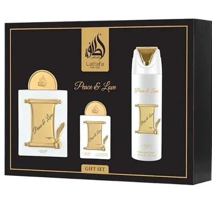 Lattafa Pride Peace & Love Geschenkset – 3-teiliges Unisex-Parfum-Set mit Eau de Parfum 100 ml, Body Spray & Mini-Duft - Linkreich