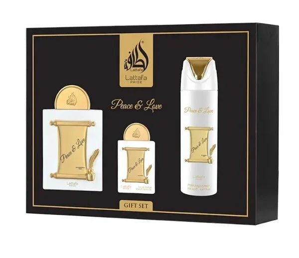 Lattafa Pride Peace & Love Geschenkset – 3-teiliges Unisex-Parfum-Set mit Eau de Parfum 100 ml, Body Spray & Mini-Duft - Linkreich