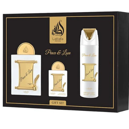 Lattafa Pride Peace & Love – Luxus - Geschenkset (100 ml EDP + 20 ml Travel + 200 ml Body Spray) (Geschenkset) kaufen bei Linkreich – Jetzt entdecken!