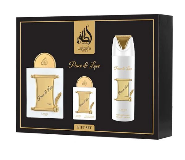Lattafa Pride Peace & Love – Luxus - Geschenkset (100 ml EDP + 20 ml Travel + 200 ml Body Spray) (Geschenkset) kaufen bei Linkreich – Jetzt entdecken!