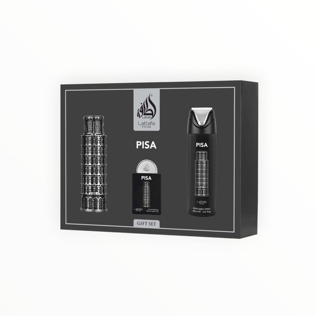 Lattafa Pride Pisa Geschenkset – 3 - teiliges Unisex - Parfum - Set mit Eau de Parfum 100 ml, Deospray & Mini – Frischer Zitrusduft mit Zedernholz, Sandelholz & Amber (Geschenkset) kaufen bei Linkreich – Jetzt entdecken!