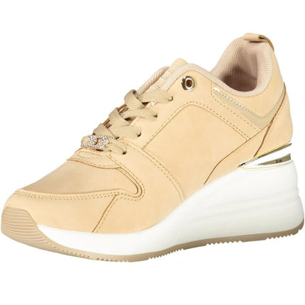 SEO. Laura Biagiotti Sneaker Damen – Beige Sportschuhe mit 6 cm Plateau & Strass-Details - Beige Linkreich