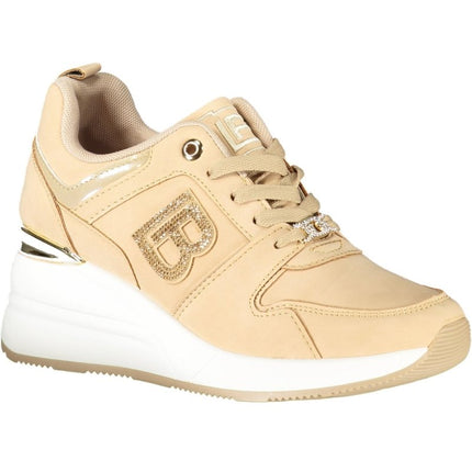 SEO. Laura Biagiotti Sneaker Damen – Beige Sportschuhe mit 6 cm Plateau & Strass-Details - Beige Linkreich