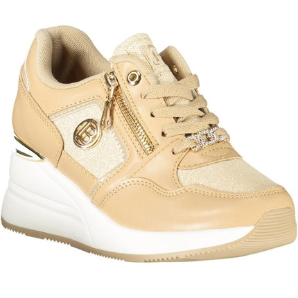 SEO. Laura Biagiotti Sneaker Damen – Schwarze Sportschuhe mit Plateauabsatz - Beige Linkreich