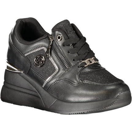 SEO. Laura Biagiotti Sneaker Damen – Schwarze Sportschuhe mit Plateauabsatz - Beige Linkreich